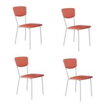 Conjunto com 4 Cadeiras Retrô Revestimento Sintético Terracota e Branco
