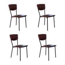 Conjunto com 4 Cadeiras Retrô Revestivemento Sintético Café e Preto