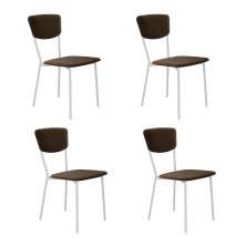 Conjunto com 4 Cadeiras Retrô Veludo Marrom e Branco
