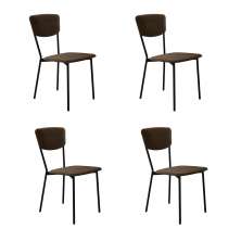 Conjunto com 4 Cadeiras Retrô Veludo Marrom e Preto