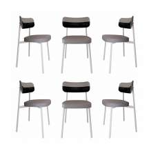 Conjunto com 6 Cadeiras Alloa Polipropileno Cinza Claro e Preto