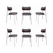 Conjunto com 6 Cadeiras Alloa Polipropileno Cinza e Café