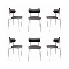 Conjunto com 6 Cadeiras Alloa Polipropileno Cinza e Preto