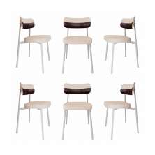 Conjunto com 6 Cadeiras Alloa Polipropileno Palha e Café