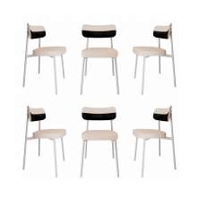 Conjunto com 6 Cadeiras Alloa Polipropileno Palha e Preto