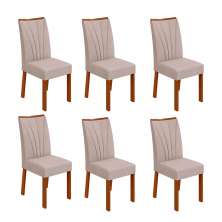 Conjunto com 6 Cadeiras Apogeu Bouclé Bege e Frassino