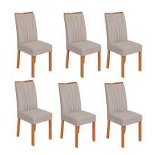 Conjunto com 6 Cadeiras Apogeu Linho Cinza e Amêndoa