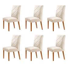 Conjunto com 6 Cadeiras Aurora Veludo Pérola e Capuccino