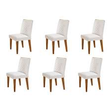 Conjunto com 6 Cadeiras Bari Veludo Pérola e Capuccino