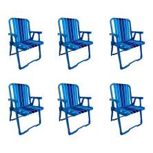 Conjunto com 6 Cadeiras de Praia Peruíbe Azul