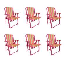 Conjunto com 6 Cadeiras de Praia Peruíbe Rosa