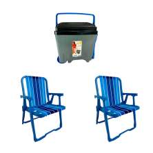 Conjunto de 2 Cadeiras de Praia Perúibe Azul com Caixa Térmica 34 L