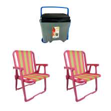 Conjunto de 2 Cadeiras de Praia Perúibe Rosa com Caixa Térmica 34 L