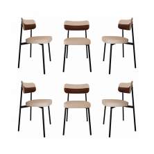 Conjunto de 6 Cadeiras Alloa com Detalhe Marrom Polipropileno Areia