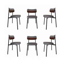 Conjunto de 6 Cadeiras Alloa com Detalhe Marrom Polipropileno Cinza