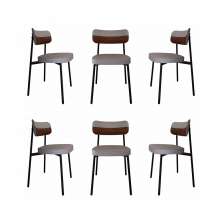 Conjunto de 6 Cadeiras Alloa com Detalhe Marrom Polipropileno Cinza Claro