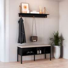 Conjunto de Banco Sapateira com Prateleira Oslo Nero e Preto