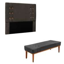 Conjunto de Cabeceira Casal com Recamier Gênova Suede Cinza