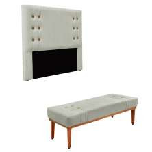 Conjunto de Cabeceira Casal com Recamier Gênova Veludo Prata