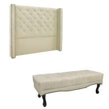 Conjunto de Cabeceira Casal com Recamier Vicenza Veludo Bege