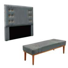 Conjunto de Cabeceira King com Recamier Gênova Veludo Cinza