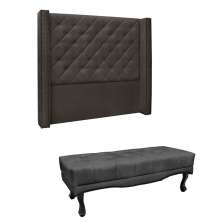 Conjunto de Cabeceira King com Recamier Vicenza Suede Cinza