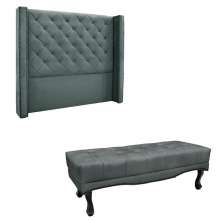 Conjunto de Cabeceira King com Recamier Vicenza Veludo Cinza