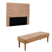 Conjunto de Cabeceira Queen com Recamier Gênova Suede Bege