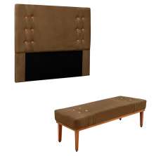 Conjunto de Cabeceira Solteiro com Recamier Gênova Suede Caramelo