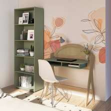 Conjunto de Escrivaninha Ceci com Estante Multy Carvalho e Verde Menta