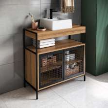 Conjunto de Gabinete para Banheiro Industrial Avis 2 PT com Cuba Ametista Mel e Preto
