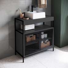 Conjunto de Gabinete para Banheiro Industrial Avis 2 PT com Cuba Ametista Preto