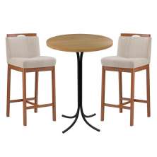 Conjunto de Mesa Bistrô Redonda Belle Siena e Preto com 2 Banquetas Dani Bege