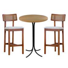 Conjunto de Mesa Bistrô Redonda Belle Siena e Preto com 2 Banquetas Dunas Bege e Amêndoa