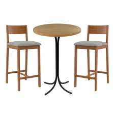 Conjunto de Mesa Bistrô Redonda Belle Siena e Preto com 2 Banquetas Manu Cinza e Nogueira