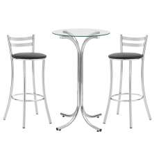Conjunto de Mesa Bistrô Redonda Floripa Cromada com 2 Banquetas Faro Preto