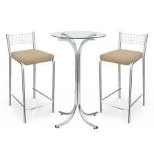 Conjunto de Mesa Bistrô Redonda Floripa Cromada com 2 Banquetas Zurique Bege