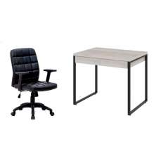 Conjunto de Mesa Kuadra 2 GV Bege com Cadeira de Escritório Diretor Giratória Fitz com Braços Ajustáveis Preta