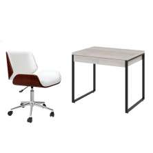 Conjunto de Mesa Kuadra 2 GV Bege com Cadeira de Escritório Diretor Giratória Lauren Branca
