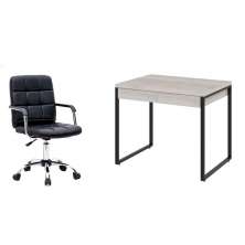 Conjunto de Mesa Kuadra 2 GV Bege com Cadeira de Escritório Secretária Giratória Fitz Preta