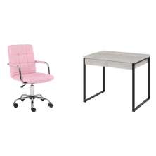 Conjunto de Mesa Kuadra 2 GV Bege com Cadeira de Escritório Secretária Giratória Fitz Rosa