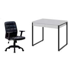 Conjunto de Mesa Kuadra 2 GV Branca com Cadeira de Escritório Diretor Giratória Fitz com Braços Ajustáveis Preta
