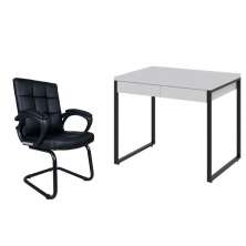 Conjunto de Mesa Kuadra 2 GV Branca com Cadeira de Escritório Interlocutor Fixa Charles Preta