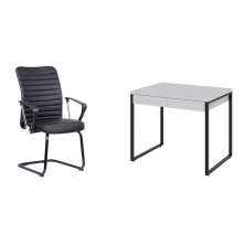 Conjunto de Mesa Kuadra 2 GV Branca com Cadeira de Escritório Interlocutor Fixa Oslo Preta