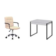 Conjunto de Mesa Kuadra 2 GV Branca com Cadeira de Escritório Secretária Giratória Fitz Bege
