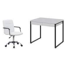 Conjunto de Mesa Kuadra 2 GV Branca e Preta com Cadeira de Escritório Secretária Giratória Fitz Branca