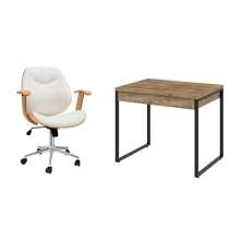 Conjunto de Mesa Kuadra 2 GV Carvalho com Cadeira de Escritório Diretor Giratória Antonella Branca