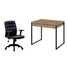 Conjunto de Mesa Kuadra 2 GV Carvalho com Cadeira de Escritório Diretor Giratória Fitz com Braços Ajustáveis Preta