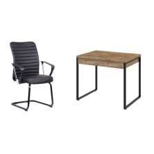 Conjunto de Mesa Kuadra 2 GV Carvalho com Cadeira de Escritório Interlocutor Fixa Oslo Preta