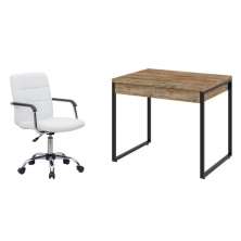 Conjunto de Mesa Kuadra 2 GV Carvalho com Cadeira de Escritório Secretária Giratória Fitz Branca
